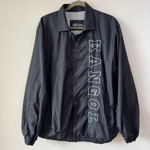 Kangol Black Snap Front Nylon Coach Jacket L Old School Windbreaker Waterproof